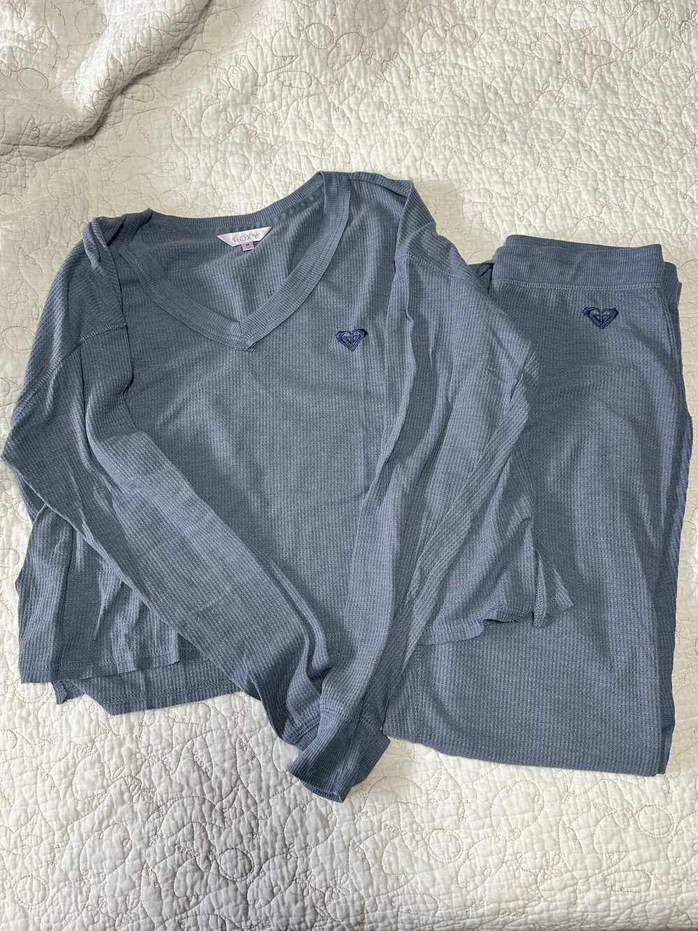 Roxy Slate Blue Long-Sleeve Loungewear Set with flare pants